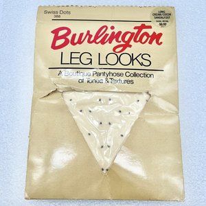 Vintage BURLINGTON Leg Looks Swiss Dots 388 Cream Cocoa Sandalfoot Pantyhose